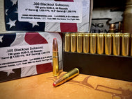 .300 Blackout Subsonic 190 grain Hornady Sub-X @ 1,020 FPS.
