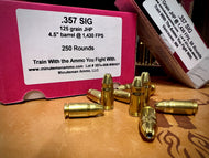 357 Sig 125 Grain JHP @ 1,430 fps.