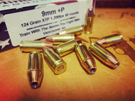 9mm +P 124 grain XTP @ 1,250 FPS.