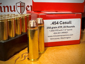 .454 Casull 250 grain XTP @ 1,650 FPS. 20 Rds.