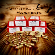 .45 ACP 230 grain CMJ-RN @ 800 FPS, 50 rounds.