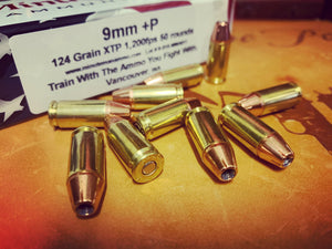 9mm +P 124 grain XTP @ 1,200 fps.